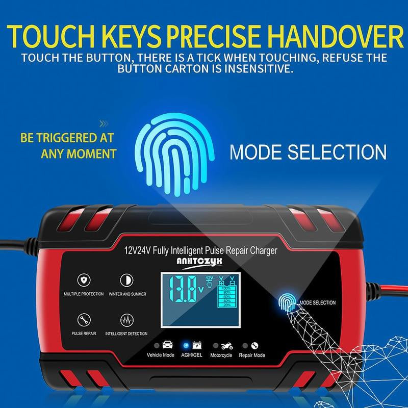 Car Battery Charger,8 Amp 12V and 24V Smart Automatic Car Battery Charger with LCD Screen Pulse Repair Charger Pack Battery Maintainer for Car, Lawn Mower, Motorcycle, Boat, SUV and More