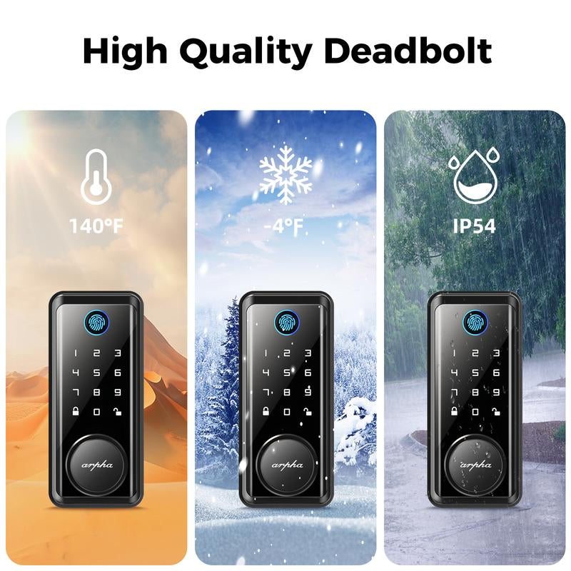 ARPHA D601 Fingerprint Door Lock, Keyless Entry Door Lock Deadbolt, Multiple Entry Methods, APP Control, Auto Lock, IP54 Waterproof, Easy to Install Room Office Home Security