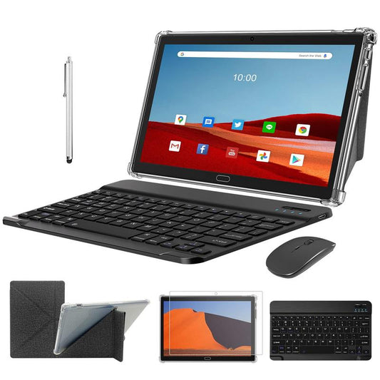 2024 Newest 10-Inch 2-in-1 Android 13 Tablet with 4G Cellular, Dual SIM, 64GB Storage (Expandable to 512GB), Octa-Core Processor, 13MP Camera, Wi-Fi, Includes Keyboard, Mouse, and Stylus