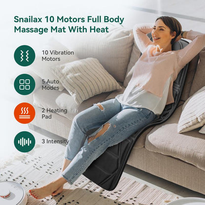 Snailax Full Body Massage Mat,Vibrating Massage Mat with Heat,Full Body Massager,2 Heating Pads, 10 Vibration Motors