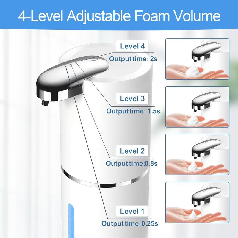 Automatic Foaming Soap Dispenser, 4-Level Adjustable Touchless Soap Dispenser Electric, Rechargeable Foam Hand Soap Dispenser for Bathroom Kitchen, 13.5Oz/400Ml, Wall Mount Auto Soapdispenser