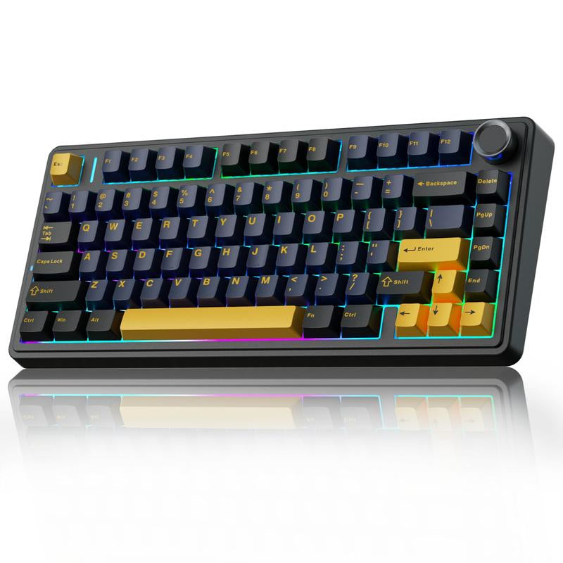 AULA F75 Keyboard 75 Percent Wireless Mechanical Gaming Keyboard, Gasket Hot Swappable Custom Keyboard, Multimedia Scroll Key RGB Rainbow Backlit, 2.4Ghz/Type-C/Bt5.0 Creamy Keyboards Budget Keyboard, Bluetooth Office Computer Volume Knob Boyfriend Gift