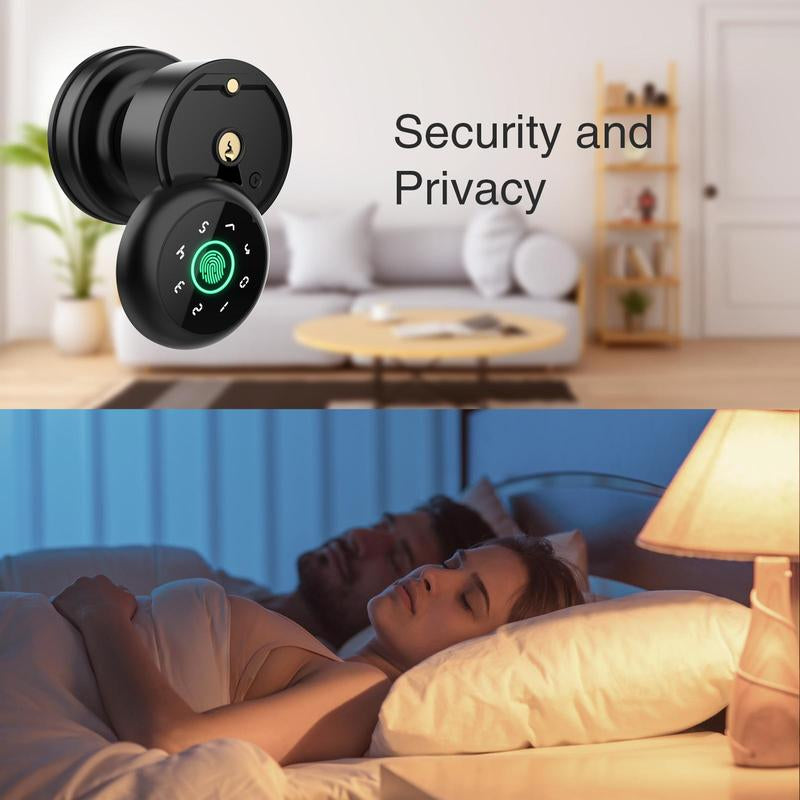 Ghome Smart 4-In-1 Smart Door Knob, 1 Count APP & Key & Password Opening Smart Door Lock, Multifunctional Fingerprint Unlocking Smart Security Lock for Home, Room Door Accessories