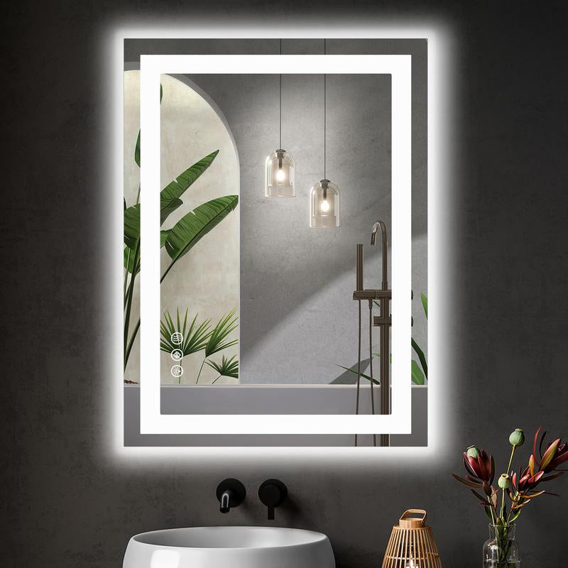 Sweet Furniture Bathroom Vanity Mirror - Anti-Fog, Dimmable Rectangle Mirror with Front & Backlight, Smart Memory Function, Tempered Glass