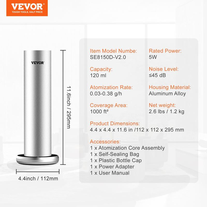 VEVOR Scent Air Machine, 950Ml Bluetooth Smart Cold Air Diffuser, 3000Sq.Ft Waterless Essential Oil Scent Air Diffuser, Floor Standing Aromatherapy Machine for Large Room, Office, Hotel