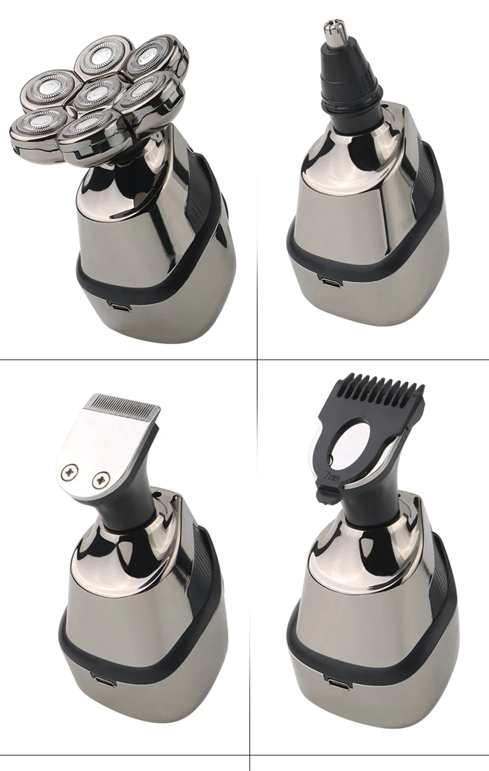 7D Cordless Shaver Hair Trimmer Men’S 5-In-1 Electric Head Shaver Razor Men Wet