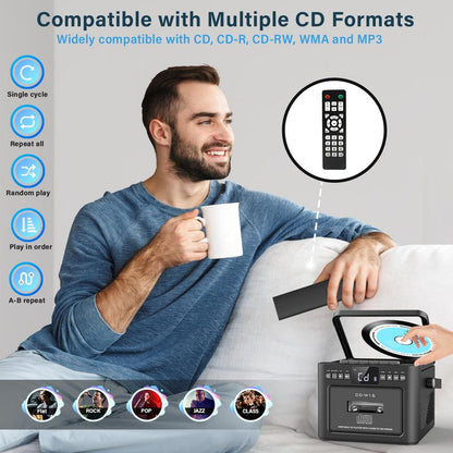 Greadio 9-In-1 Rechargeable CD Boombox with Cassette, Bluetooth, FM Radio, USB/TF/AUX, 5000Mah Battery, Remote Control, for Home & Outdoor Use Audio