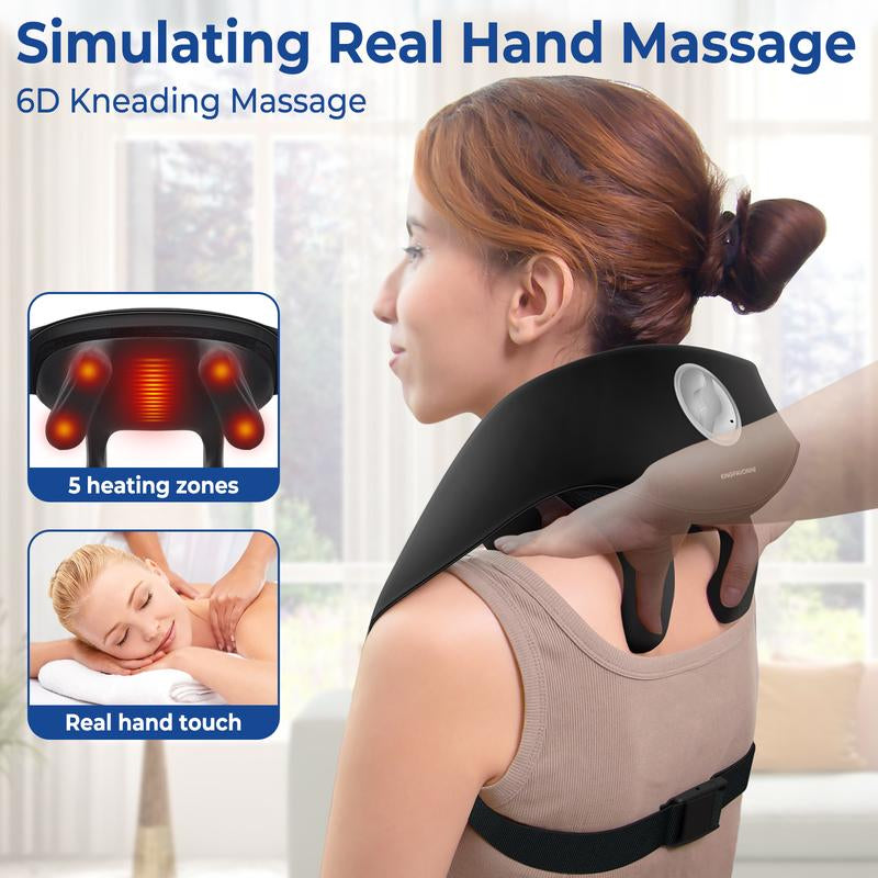 Kingpavonini Neck Massager with Adjustable Width and Voice Prompt, Wireless Back Massager with Heat, 6D Shiatsu Shoulder and Neck Massager at Home or Office, Ideal Gift for Men and Women Neck Massager Back Massager Neck Shoulder