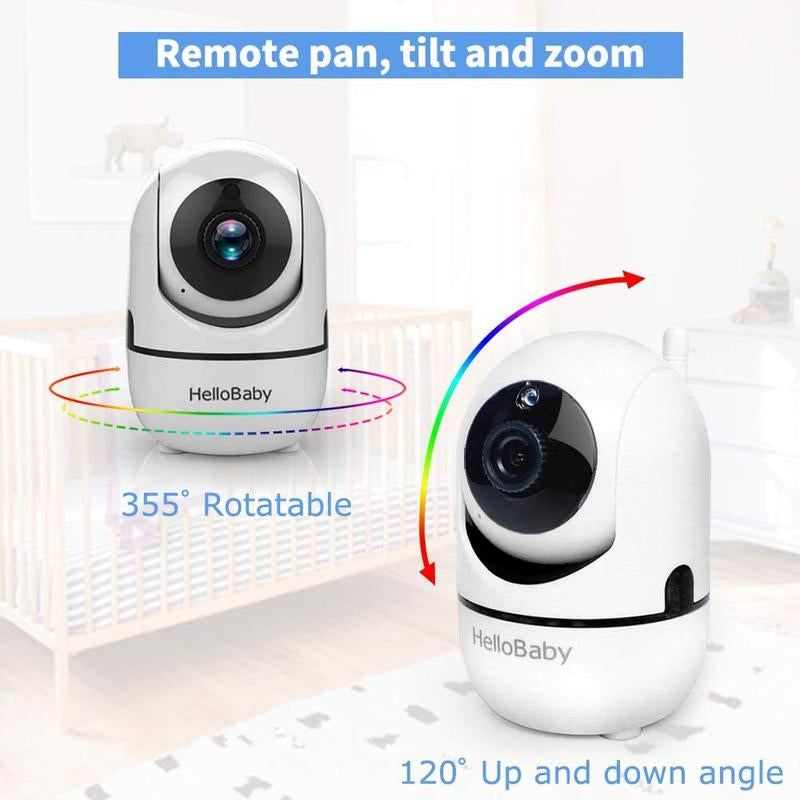 Hellobaby 3.2'' Video Baby Monitor, Remote Pan-Tilt-Zoom Camera, Night Vision, 2-Way Audio, Lullabies & Temp Sensor for Baby Safety