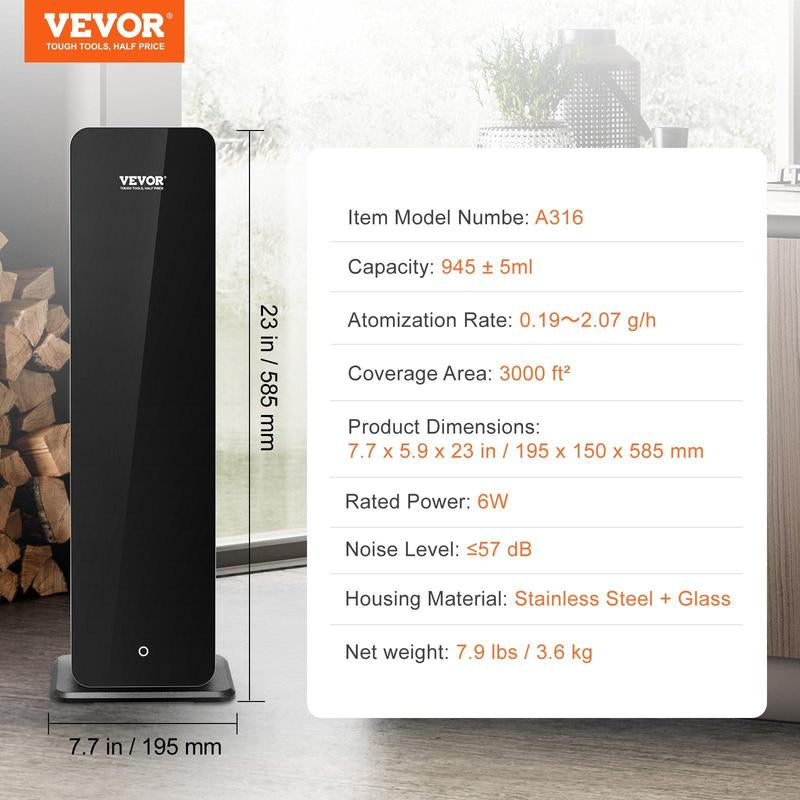 VEVOR Scent Air Machine, 950Ml Bluetooth Smart Cold Air Diffuser, 3000Sq.Ft Waterless Essential Oil Scent Air Diffuser, Floor Standing Aromatherapy Machine for Large Room, Office, Hotel