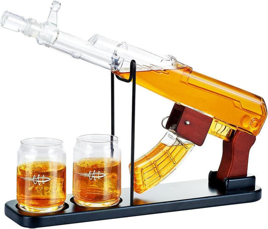 AK-47 Whiskey Decanter Set with Detachable Magazine & Bullet Shell Shaped Glasses for Home Bar, Liquor Whiskey Dispenser - Utensils for Birthday