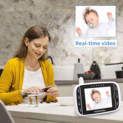 Hellobaby 3.2'' Video Baby Monitor, Remote Pan-Tilt-Zoom Camera, Night Vision, 2-Way Audio, Lullabies & Temp Sensor for Baby Safety