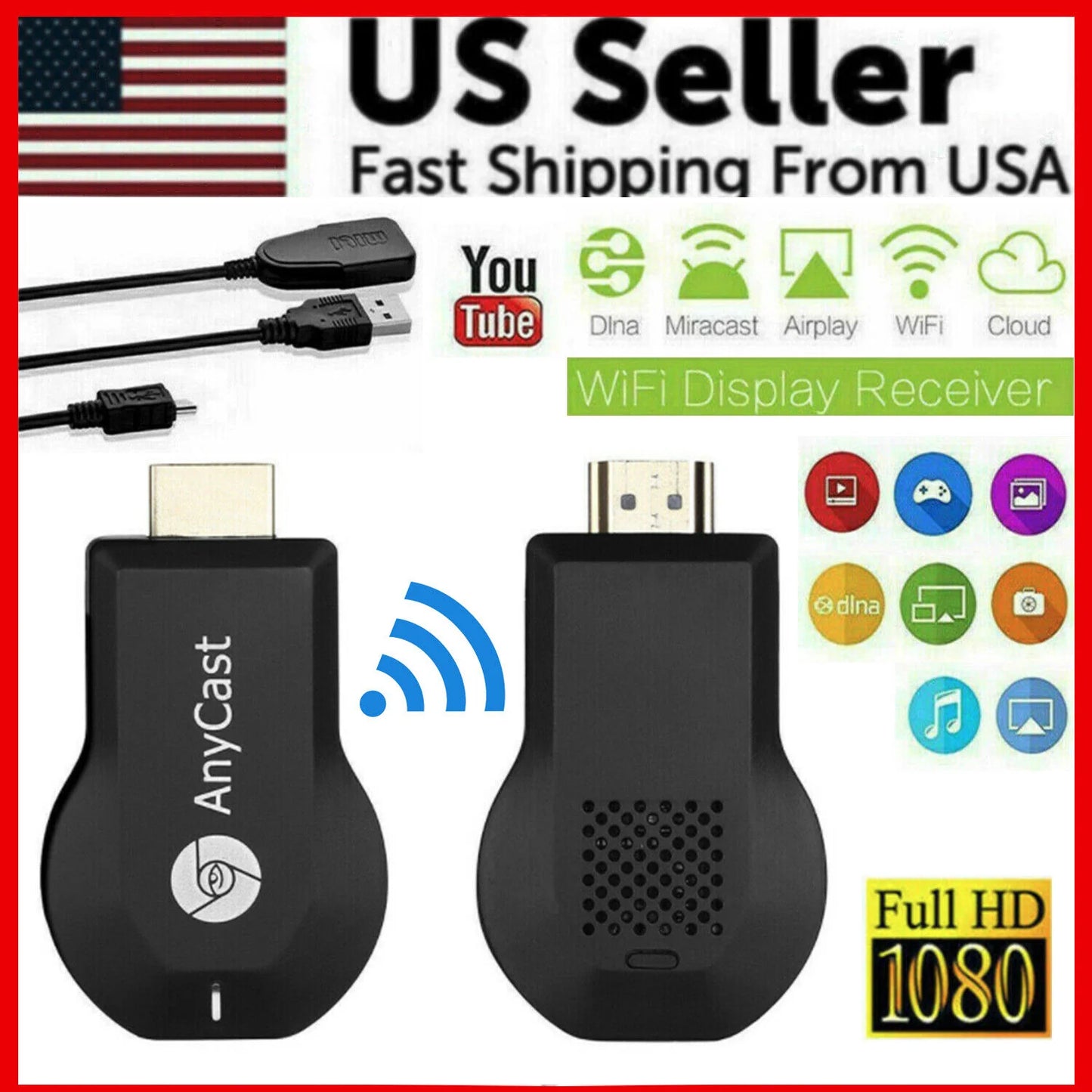 4K Wifi HDMI Anycast Miracast Airplay TV Wireless Display DLNA Dongle Adapter