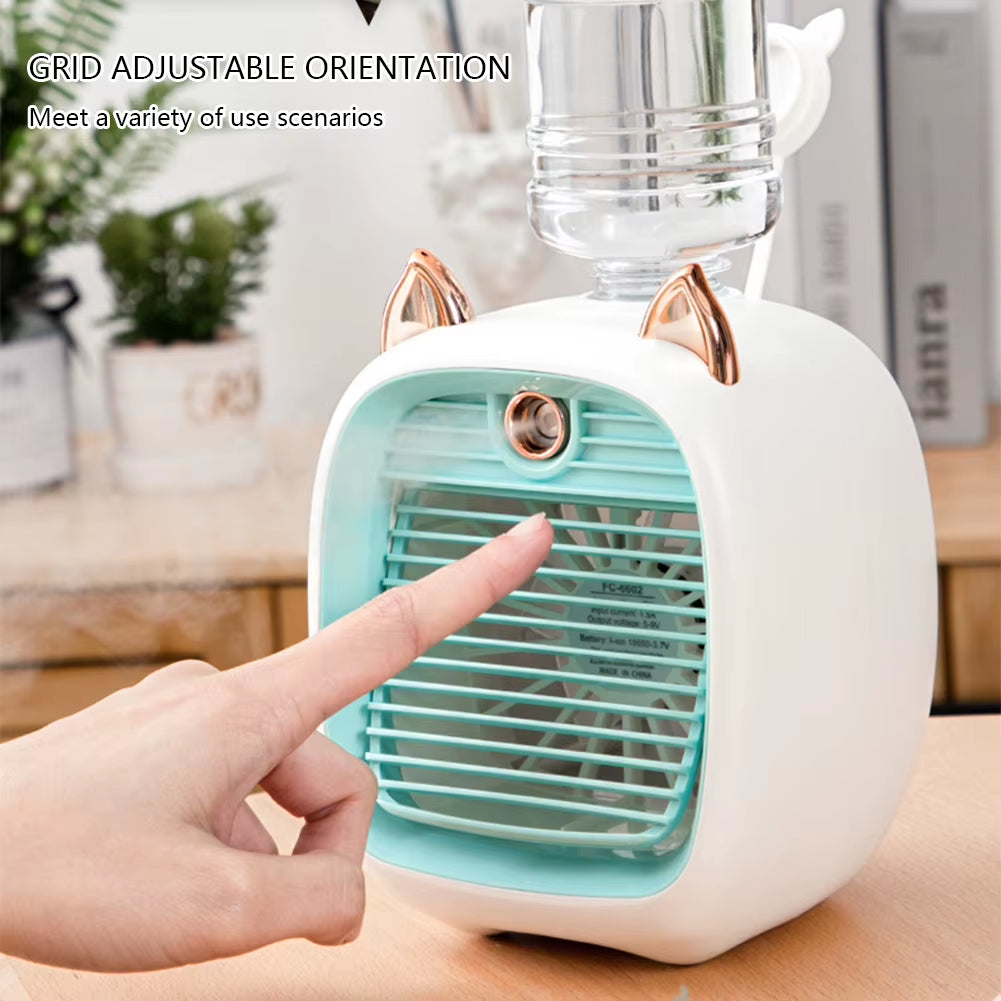 1200Mah Desk Misting Fan USB Rechargeable Water Cooling Fan Adjustable Grid Desktop Air Cooler Replaceable Water Tank Indoor Use