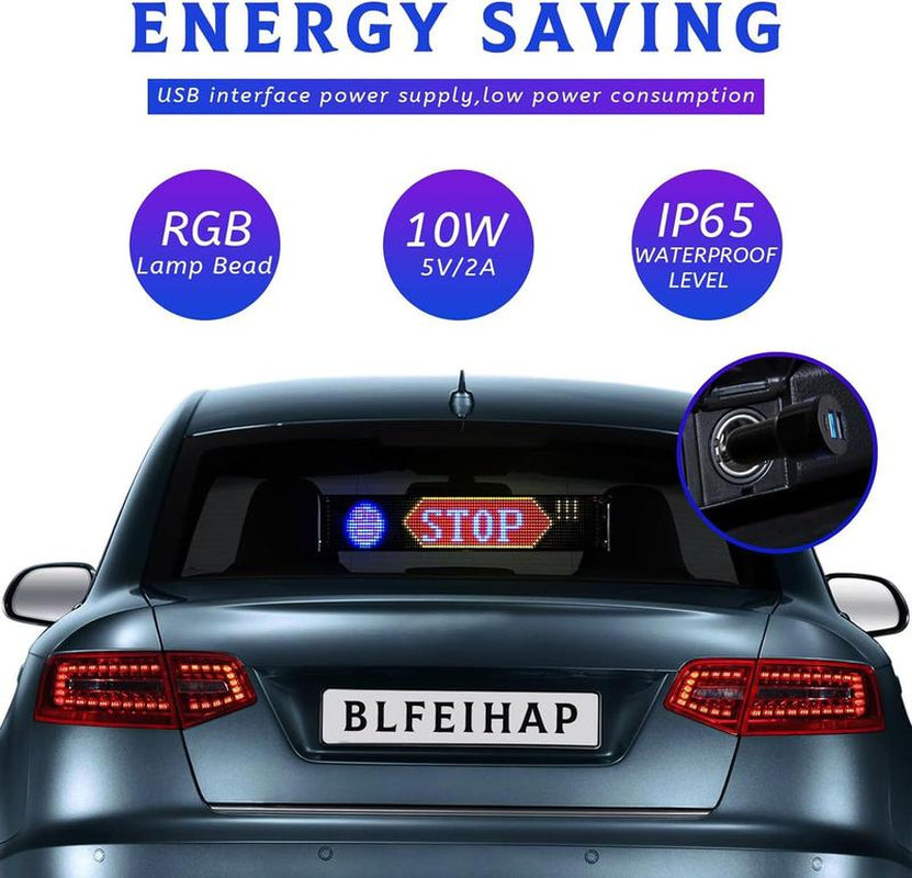 LED Car Sign，Programmable Scrolling Huge Bright Advertising LED Signs, LED Store Sign Bluetooth App Control Custom Text Pattern Animation Programmable LED Display for Store Car Bar Hotel