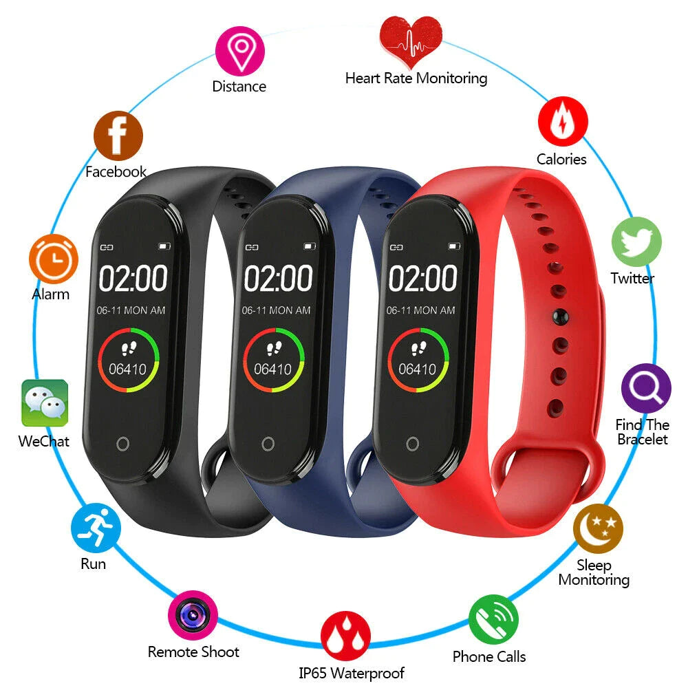 M4 Smart Watch Band Blood Pressure Bracelet Wristband Fitness Tracker Heart Rate