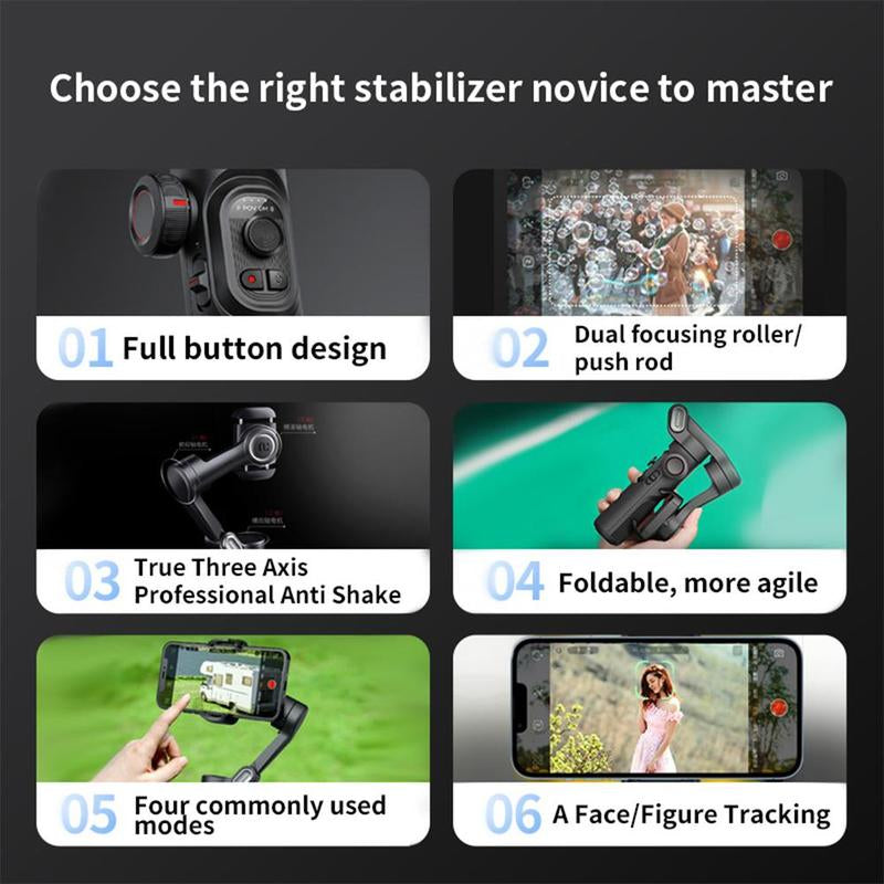 AOCHUAN 3 Axis Anti-Shake Shooting Selfie Tripod Gimbal Stabilizer, Auto Face Tracking , 360° Rotation, Bluetooth Handheld Wheel Cellphone Magnetic