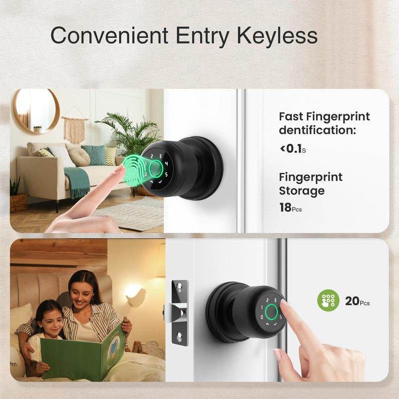 Ghome Smart 4-In-1 Smart Door Knob, 1 Count APP & Key & Password Opening Smart Door Lock, Multifunctional Fingerprint Unlocking Smart Security Lock for Home, Room Door Accessories