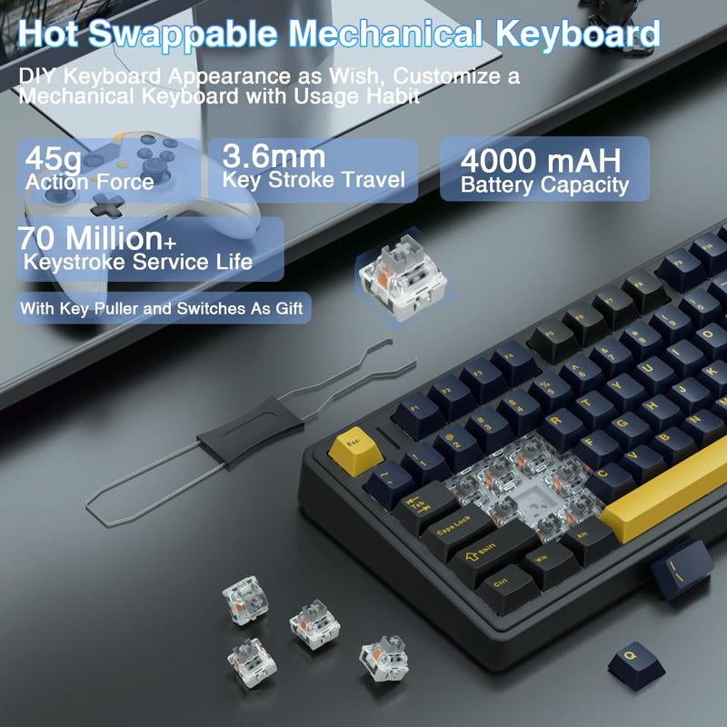 AULA F75 Keyboard 75 Percent Wireless Mechanical Gaming Keyboard, Gasket Hot Swappable Custom Keyboard, Multimedia Scroll Key RGB Rainbow Backlit, 2.4Ghz/Type-C/Bt5.0 Creamy Keyboards Budget Keyboard, Bluetooth Office Computer Volume Knob Boyfriend Gift