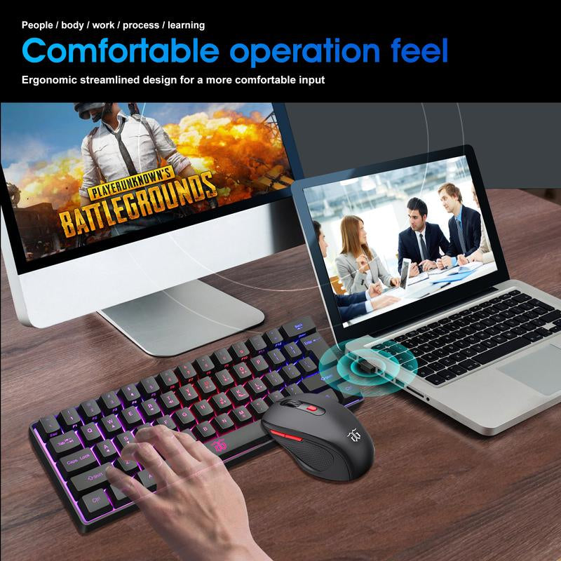 Snpurdiri 60% Wireless Gaming Keyboard and Mouse Combo, Include 2.4G Small Mini Merchanical Feel Keyboard, Ergonomic Design Vertical