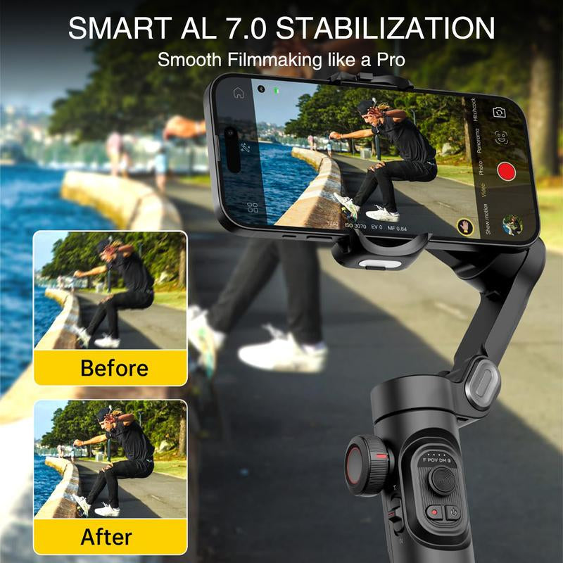 Tracking Gimbal for Iphone 15 14 Pro Max/Android Foldable 3-Axis Handheld Phone Gimbal for Video Recording Accessories Selfie Cellphone Folding