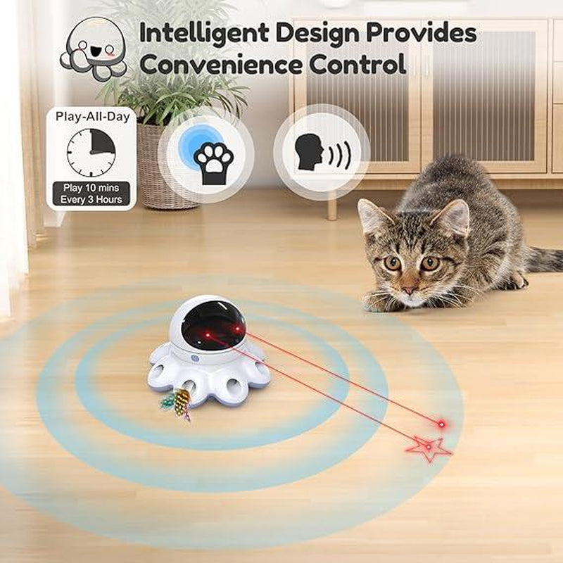 ORSDA Indoor Cat Automatic Cat Toy, Laser Interactive Cat Toy 8 Hole Mouse Mole Mouse Moving Feathers, USB Rechargeabl