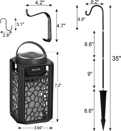 NUNET 2Pack Outdoor Bluetooth 5.1 Speakers LED Flame Speakers 10W TWS Tiki Torch Atmosphere Lantern Waterproof Wireless Portable Sound System Wall Mounts Shepherd'S Hooks for Patio/Yard Audio Devices