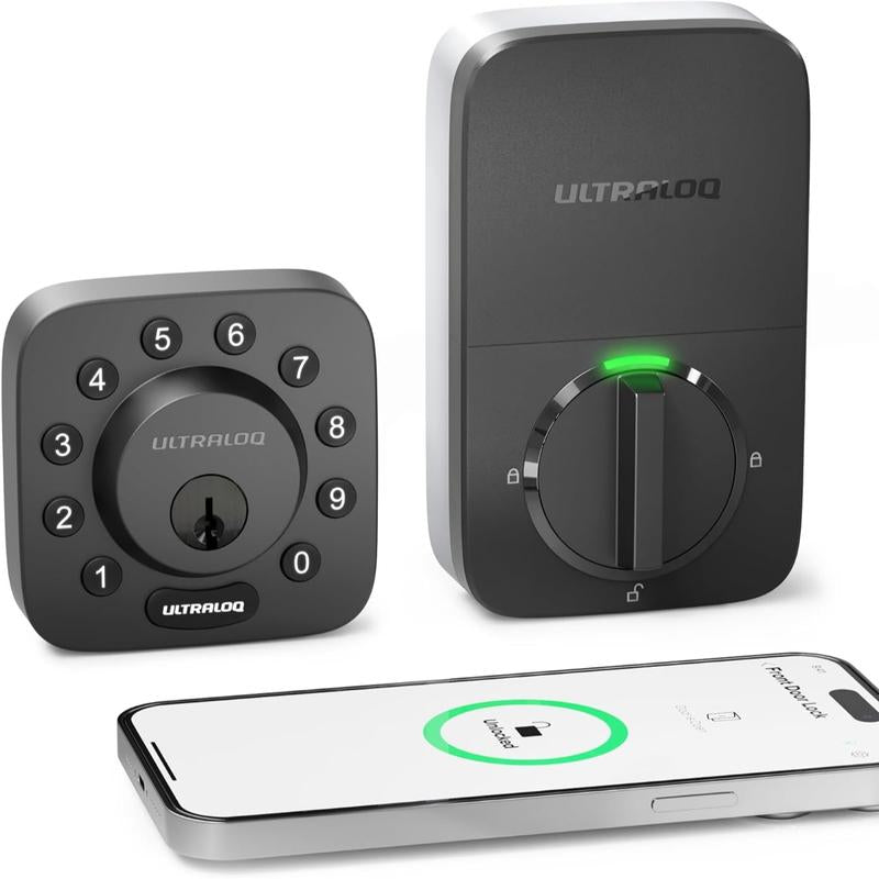 ULTRALOQ U-Bolt Smart Lock (Black), 5-In-1 Keyless Entry Door Lock with Bluetooth and Keypad, Smart Door Lock Front Door, Non-Fingerprint Deadbolt Lock Edition