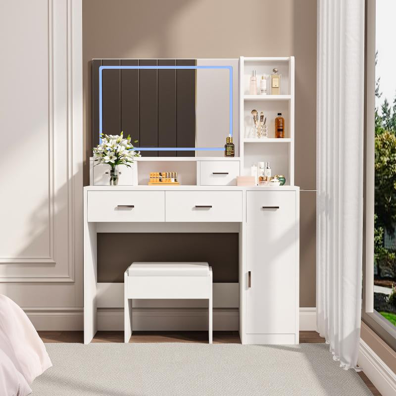 [Bellemave]Newly Designed Smart Mirror Dressing Table with Drawers and Storage Cabinet, Dressing Table with Dressing Pad for Bedroom, Dressing Room