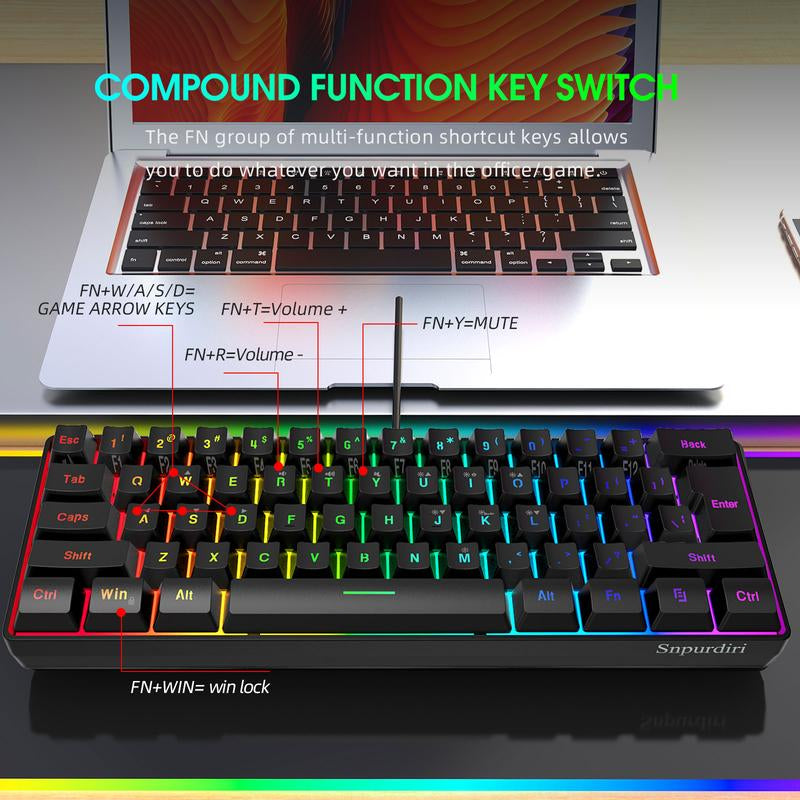 Snpurdiri 60% Wireless Gaming Keyboard and Mouse Combo, Include 2.4G Small Mini Merchanical Feel Keyboard, Ergonomic Design Vertical