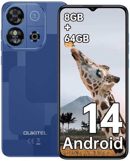 OUKITEL C57S Cell Phone Android 14 Smartphones - 8GB+64GB Mobile Phones, 6.52 Inch HD+, 4300 Mah Smartphone for Teenagers, Octa-Core Smart Phone 13 MP + 5 MP Cell Phones 4G Dual SIM Simlock-Free Cell Phones, Face, GPS, Black (Compatible with T-Mobile)