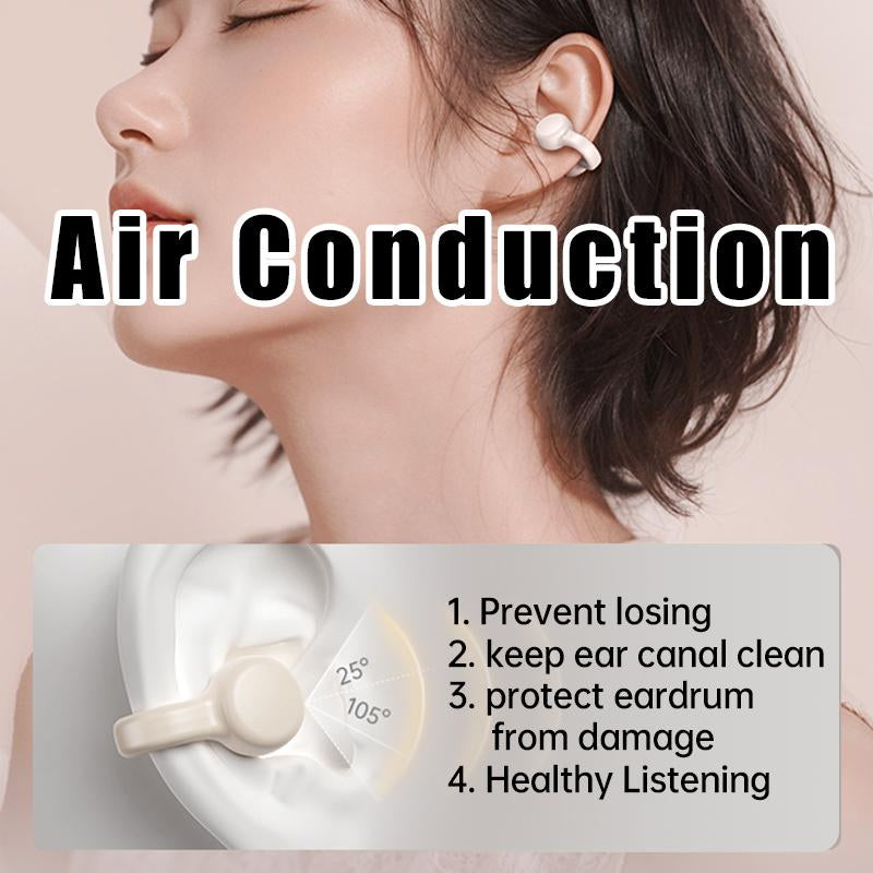 Open Ear Clip Ear Tips Earless Jacket Air Bone Conduction Headphones Wireless Bluetooth OWS Hanging Headphones 5.4 Bluetooth for Outdoor Workouts, Students, Office External Ear Clip-On Headphones Earbuds with Touch Screen Audio Charging Noise Headset