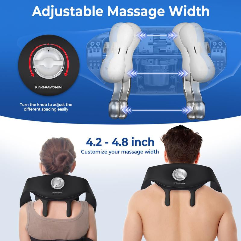 Kingpavonini Neck Massager with Adjustable Width and Voice Prompt, Wireless Back Massager with Heat, 6D Shiatsu Shoulder and Neck Massager at Home or Office, Ideal Gift for Men and Women Neck Massager Back Massager Neck Shoulder