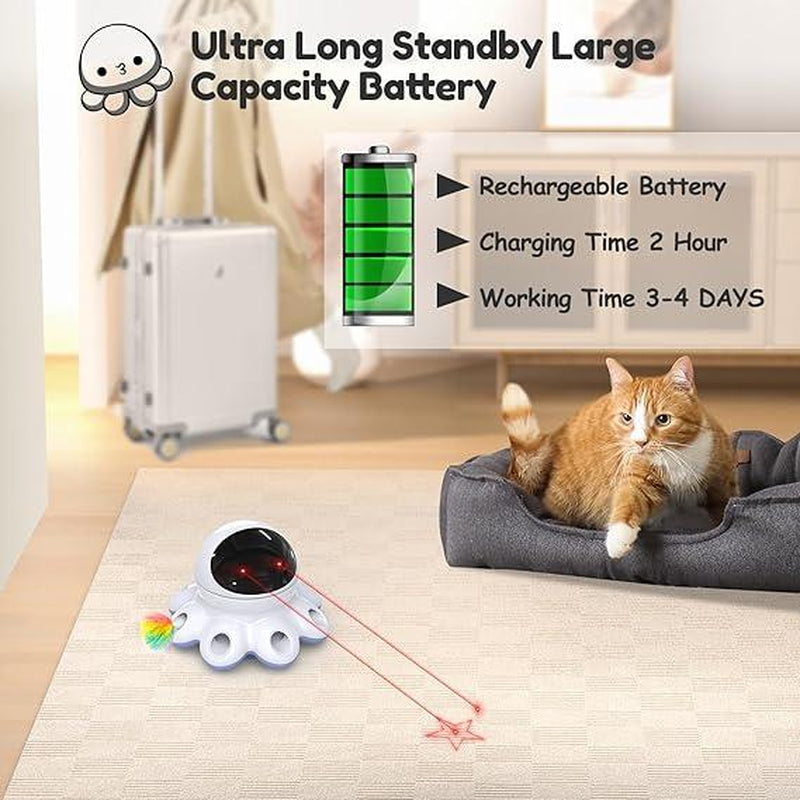 ORSDA Indoor Cat Automatic Cat Toy, Laser Interactive Cat Toy 8 Hole Mouse Mole Mouse Moving Feathers, USB Rechargeabl