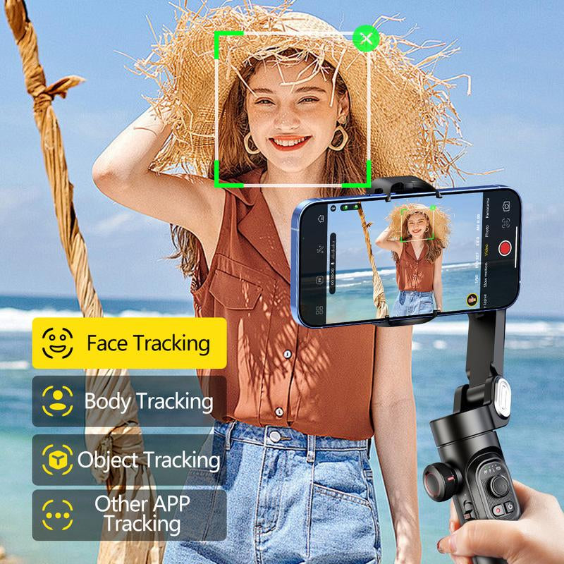 AOCHUAN 3 Axis Anti-Shake Shooting Selfie Tripod Gimbal Stabilizer, Auto Face Tracking , 360° Rotation, Bluetooth Handheld Wheel Cellphone Magnetic