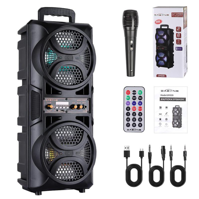 3000W Peak Power Bluetooth Speakers Portable Wireless Speaker with Double 6.5 Inch Subwoofer Heavy Bass,Fm Radio, Microphone, Lights, Remote Control TWS Stereo Sound System Speaker