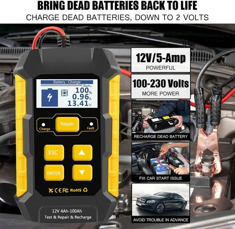 Car Battery Tester 12V 5-Amp, Battery Charger, Fully Automatic Smart Charger