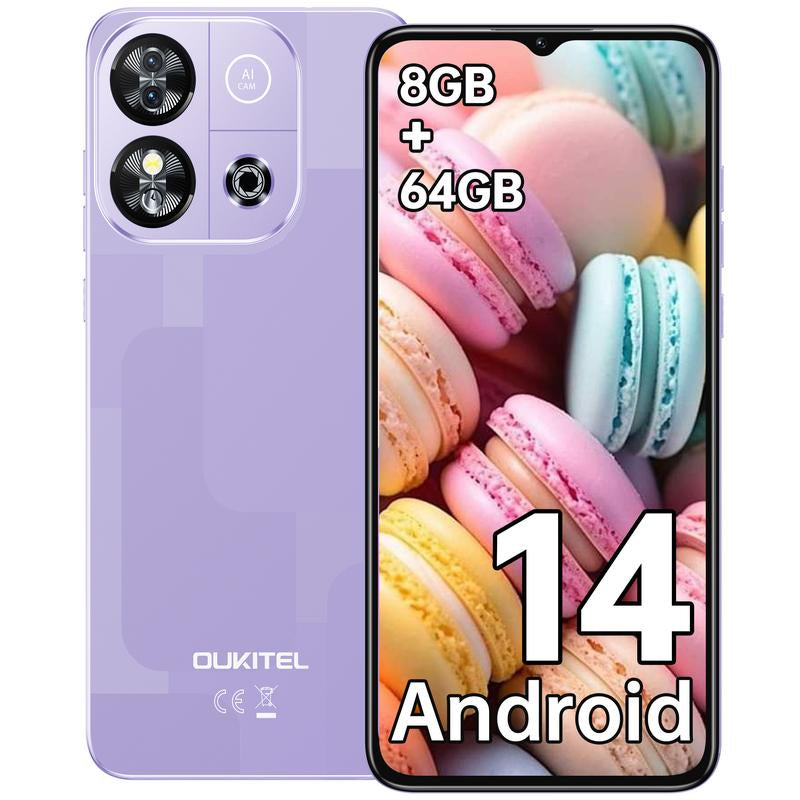 OUKITEL C57S Cell Phone Android 14 Smartphones - 8GB+64GB Mobile Phones, 6.52 Inch HD+, 4300 Mah Smartphone for Teenagers, Octa-Core Smart Phone 13 MP + 5 MP Cell Phones 4G Dual SIM Simlock-Free Cell Phones, Face, GPS, Black (Compatible with T-Mobile)