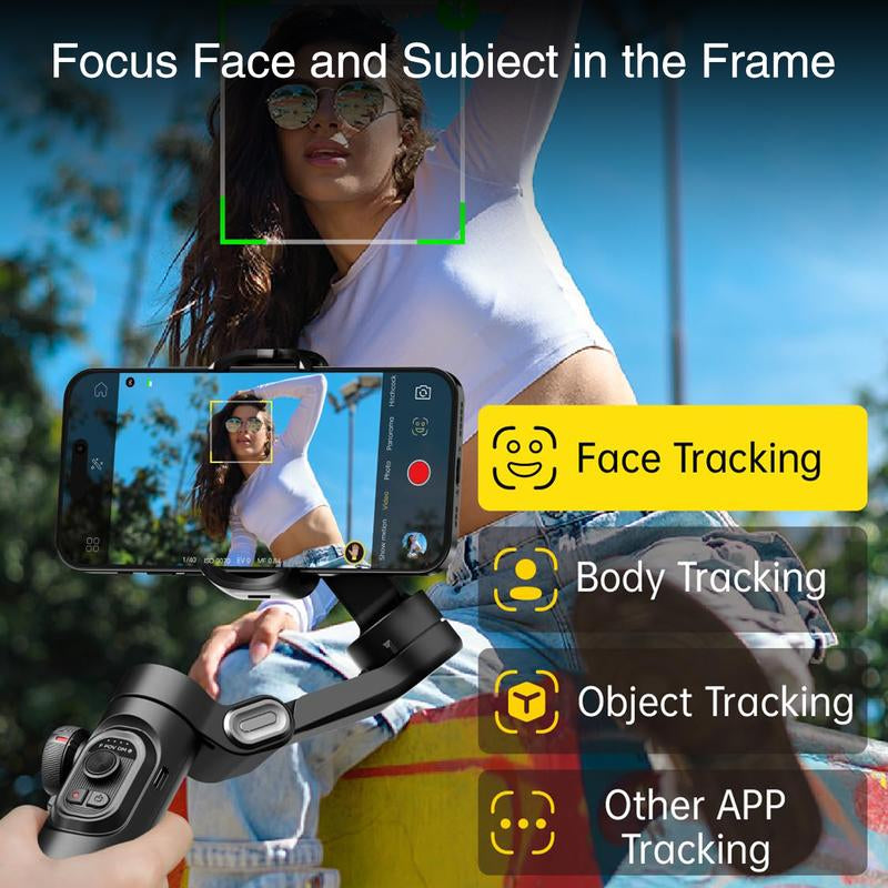 Tracking Gimbal for Iphone 15 14 Pro Max/Android Foldable 3-Axis Handheld Phone Gimbal for Video Recording Accessories Selfie Cellphone Folding