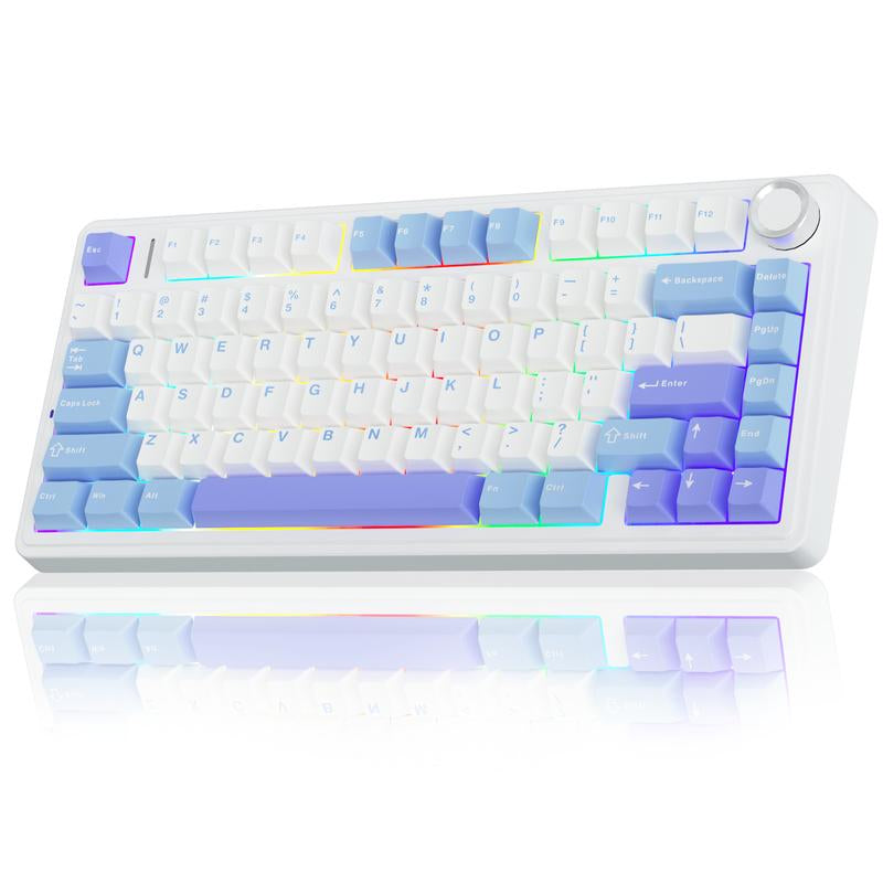 AULA F75 Keyboard 75 Percent Wireless Mechanical Gaming Keyboard, Gasket Hot Swappable Custom Keyboard, Multimedia Scroll Key RGB Rainbow Backlit, 2.4Ghz/Type-C/Bt5.0 Creamy Keyboards Budget Keyboard, Bluetooth Office Computer Volume Knob Boyfriend Gift