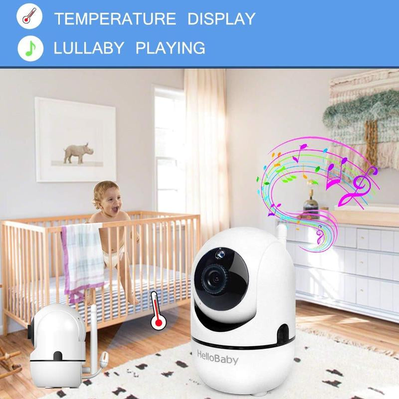 Hellobaby 3.2'' Video Baby Monitor, Remote Pan-Tilt-Zoom Camera, Night Vision, 2-Way Audio, Lullabies & Temp Sensor for Baby Safety