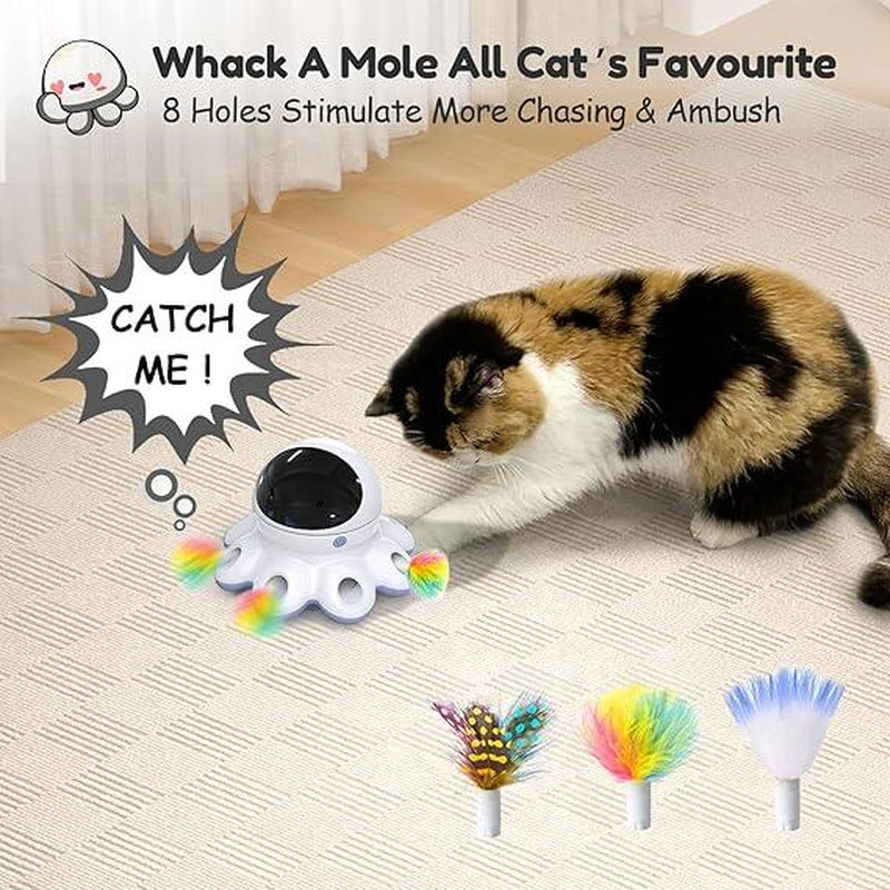 ORSDA Indoor Cat Automatic Cat Toy, Laser Interactive Cat Toy 8 Hole Mouse Mole Mouse Moving Feathers, USB Rechargeabl