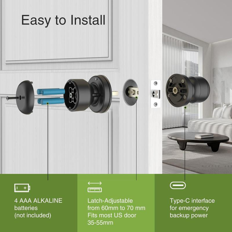 Ghome Smart 4-In-1 Smart Door Knob, 1 Count APP & Key & Password Opening Smart Door Lock, Multifunctional Fingerprint Unlocking Smart Security Lock for Home, Room Door Accessories