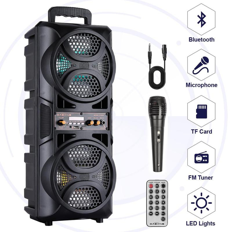 3000W Peak Power Bluetooth Speakers Portable Wireless Speaker with Double 6.5 Inch Subwoofer Heavy Bass,Fm Radio, Microphone, Lights, Remote Control TWS Stereo Sound System Speaker