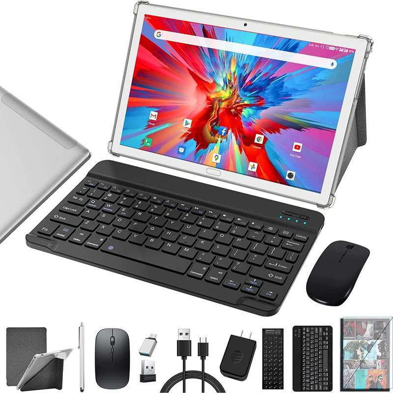 2024 Newest 10-Inch 2-in-1 Android 13 Tablet with 4G Cellular, Dual SIM, 64GB Storage (Expandable to 512GB), Octa-Core Processor, 13MP Camera, Wi-Fi, Includes Keyboard, Mouse, and Stylus