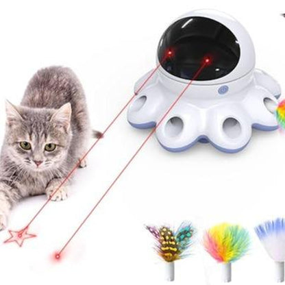 ORSDA Indoor Cat Automatic Cat Toy, Laser Interactive Cat Toy 8 Hole Mouse Mole Mouse Moving Feathers, USB Rechargeabl