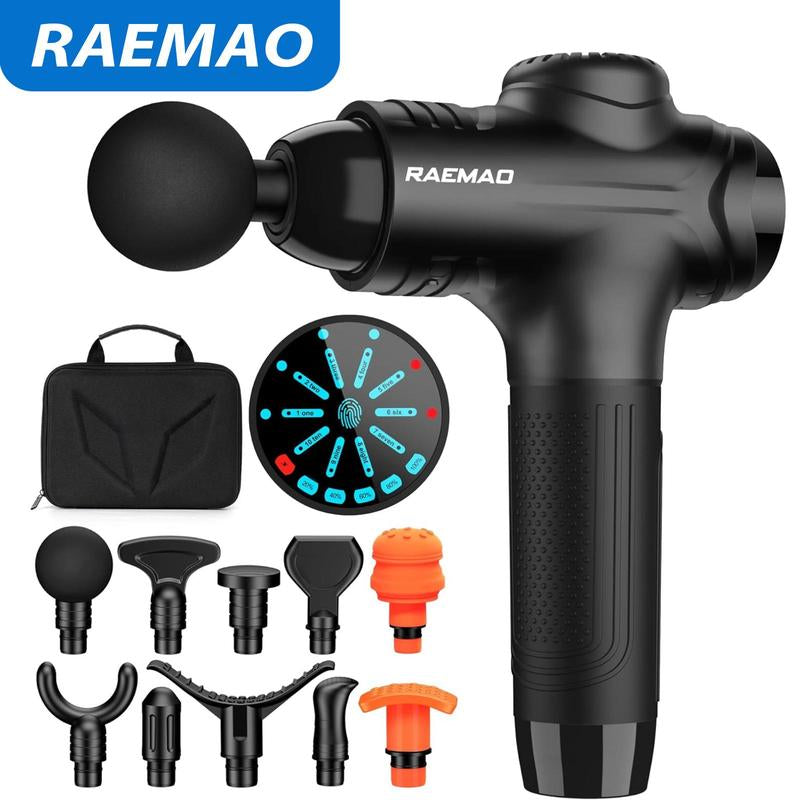 RAEMAO Massage Gun Deep Tissue, Massage Gun for Muscle and Pain Relief Daily, 10 PCS Specialized Replacement Heads, 10 Speeds Mode& LED Screen