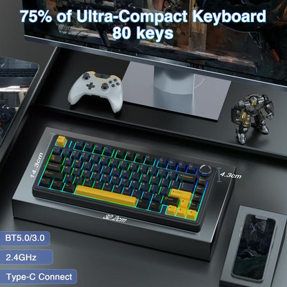 AULA F75 Keyboard 75 Percent Wireless Mechanical Gaming Keyboard, Gasket Hot Swappable Custom Keyboard, Multimedia Scroll Key RGB Rainbow Backlit, 2.4Ghz/Type-C/Bt5.0 Creamy Keyboards Budget Keyboard, Bluetooth Office Computer Volume Knob Boyfriend Gift