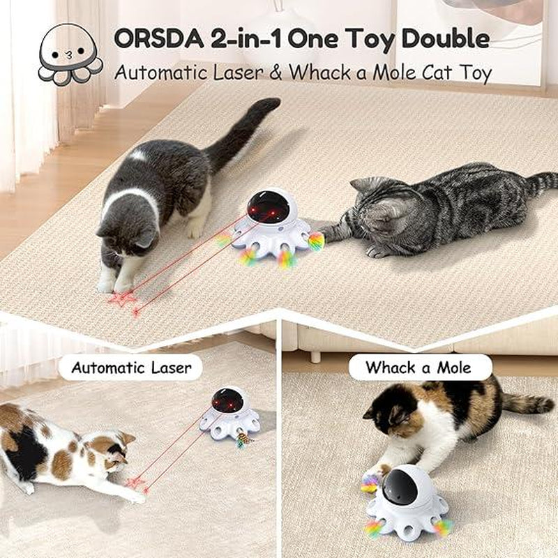 ORSDA Indoor Cat Automatic Cat Toy, Laser Interactive Cat Toy 8 Hole Mouse Mole Mouse Moving Feathers, USB Rechargeabl