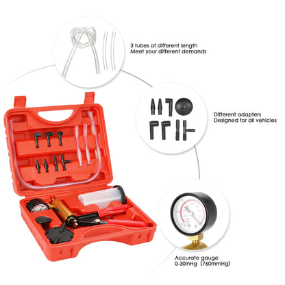 Hand Held Vacuum Pressure Pump Tester Set Brake Fluid Bleeder Bleeding Kit + Box